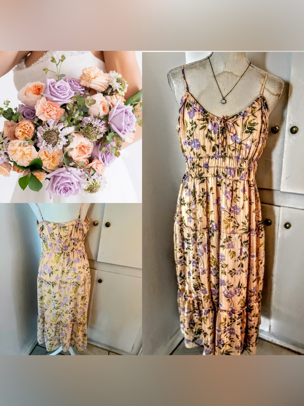 Light Peach/Purple Floral Midi Dress - Picture 12 of 12